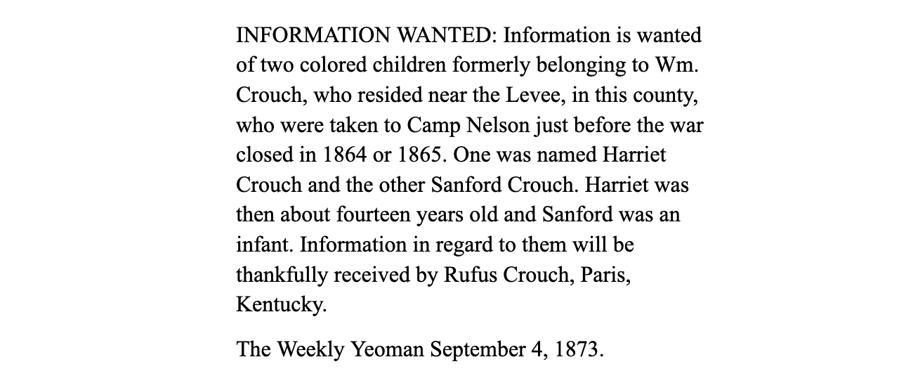 Information wanted